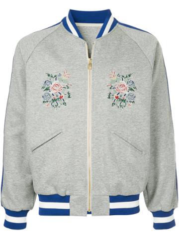 A(lefrude)e Floral Embroidered Bomber Jacket - Grey