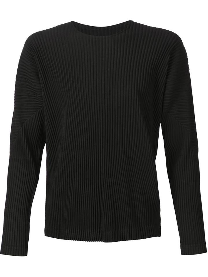 Homme Plissé Issey Miyake Pleated Longsleeved T-shirt, Men's, Size: 2, Black, Polyester