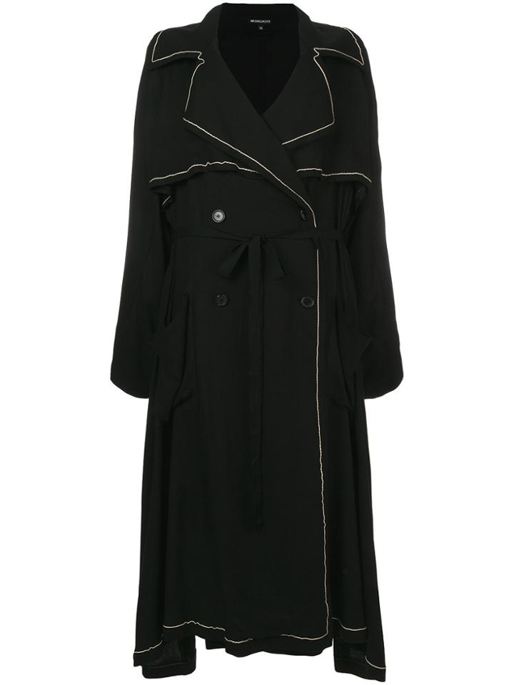 Ann Demeulemeester Piped Double Breasted Trench - Black