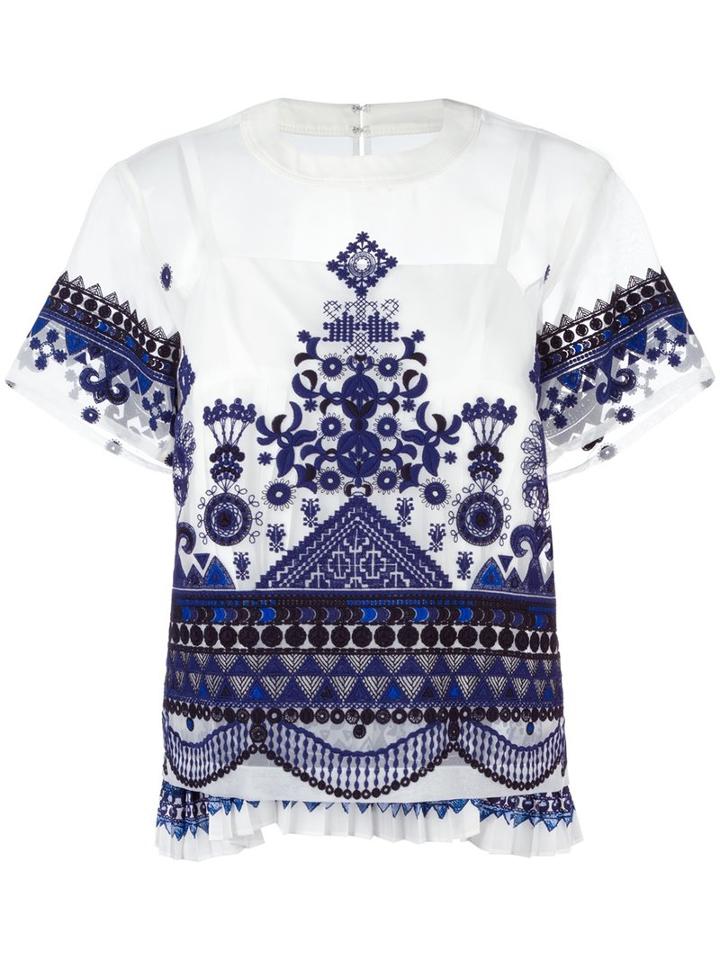 Sacai Tribal Lace Organza Top, Women's, Size: 1, Blue, Polyester/cotton