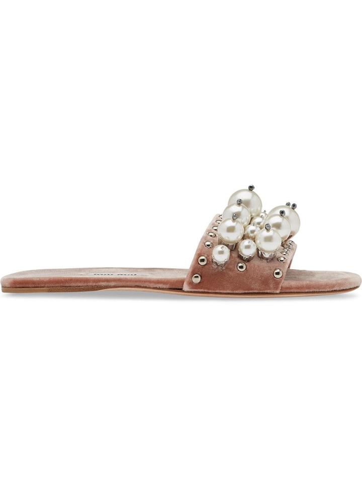 Miu Miu Pearl-embellished Sandals - Brown