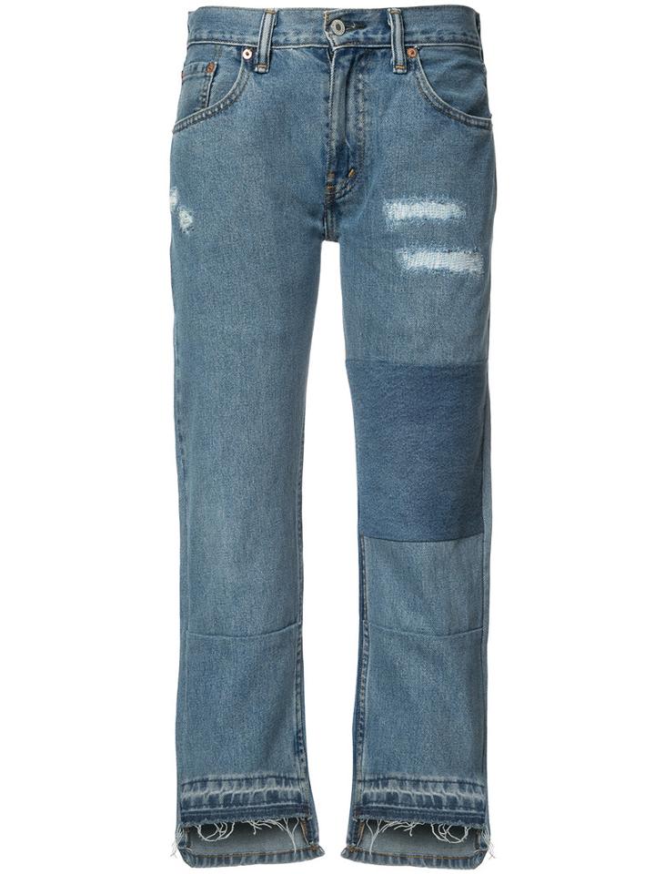 Nili Lotan Patch And Frayed Jeans, Women's, Size: 24, Blue, Cotton