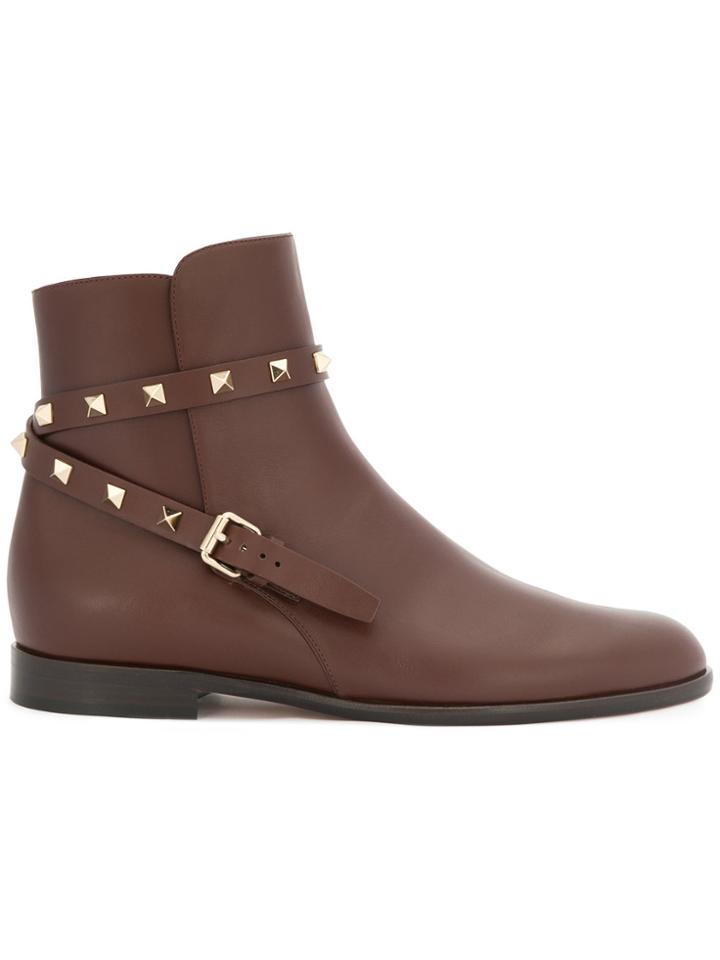 Valentino Valentino Garavani Rockstud Strap Boots - Brown