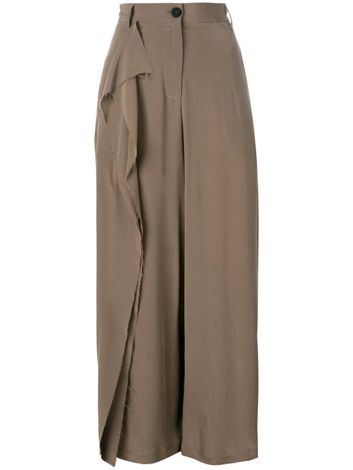Isabel Benenato Ruffled Detail Straight Trousers, Women's, Size: 42, Brown, Silk