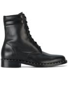 Off-white Leather Combat Studded Boots - Black