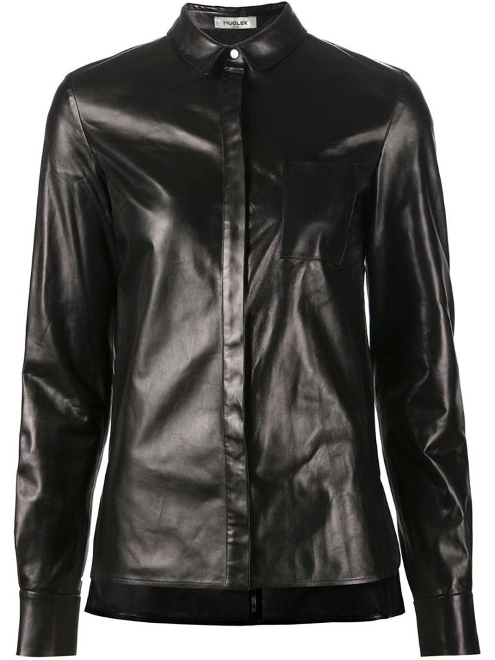 Mugler Lambskin Shirt, Women's, Size: 40, Black, Lamb Skin