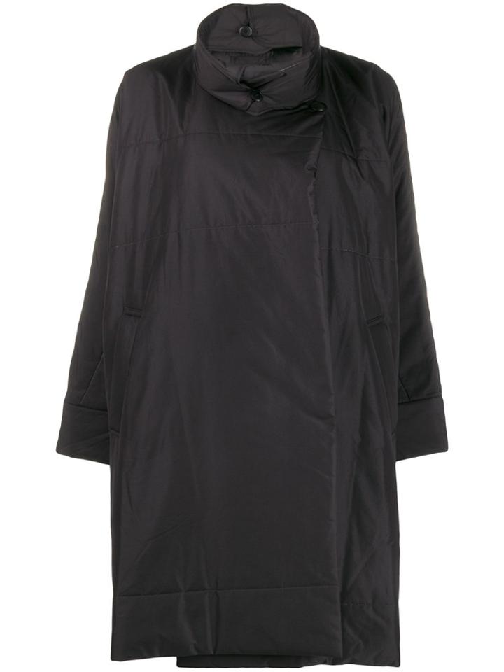 Pleats Please Issey Miyake Oversized Funnel-neck Coat - Black
