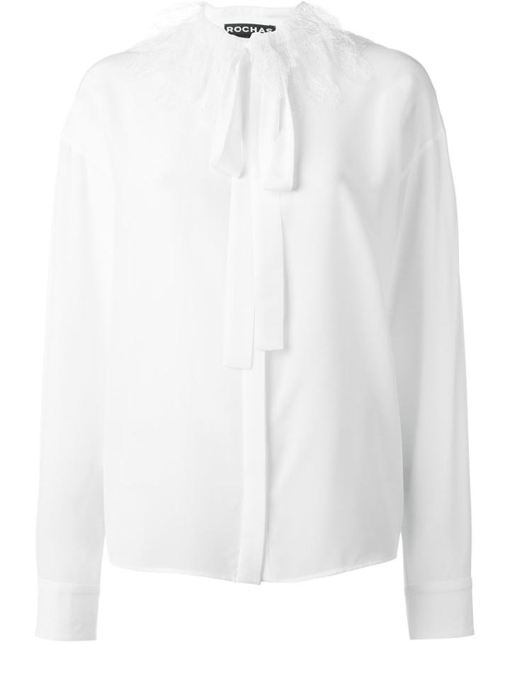 Rochas Lace Collar Pussy Bow Shirt, Women's, Size: 40, White, Silk/polyamide