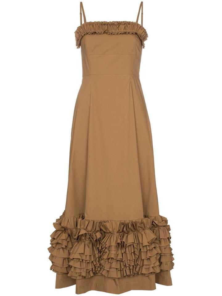 Molly Goddard Susie Spaghetti Strap Ruffle Cotton Dress - Brown