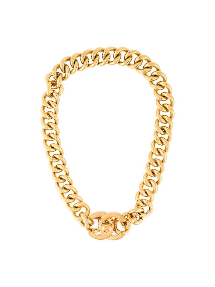 Chanel Vintage Cc Turnlock Choker Necklace, Women's, Metallic