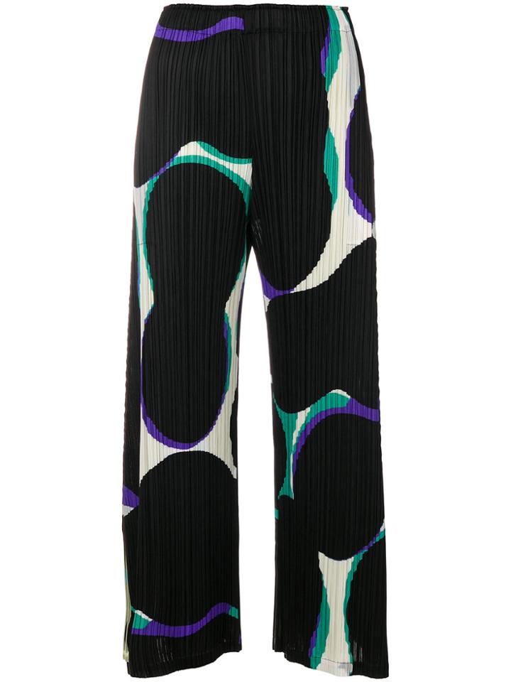 Pleats Please By Issey Miyake Abstract Print Cropped Trousers - Black