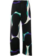Pleats Please By Issey Miyake Abstract Print Cropped Trousers - Black