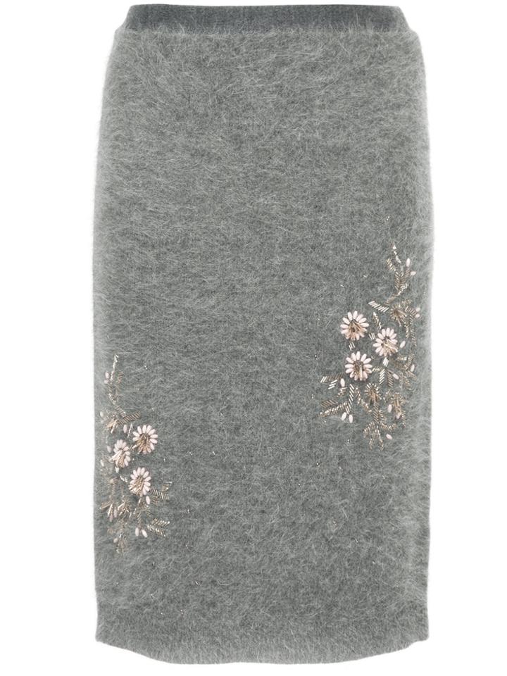 Cityshop Floral Embroidered Knit Mini Skirt - Grey