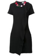 Msgm Floral Applique Wrap Dress, Women's, Size: 44, Black, Wool