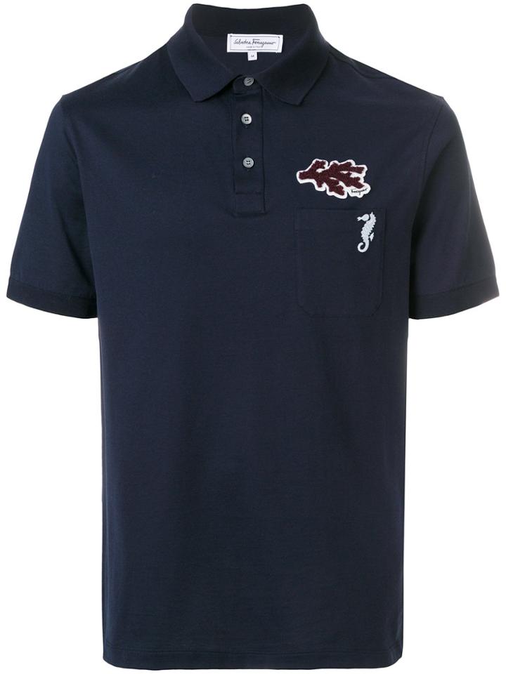 Salvatore Ferragamo Patch Detail Polo Shirrt - Blue