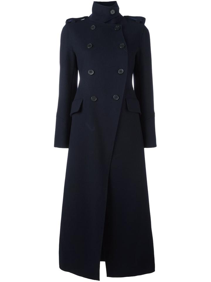 Valentino Long Peacoat, Women's, Size: 42, Blue, Virgin Wool/silk