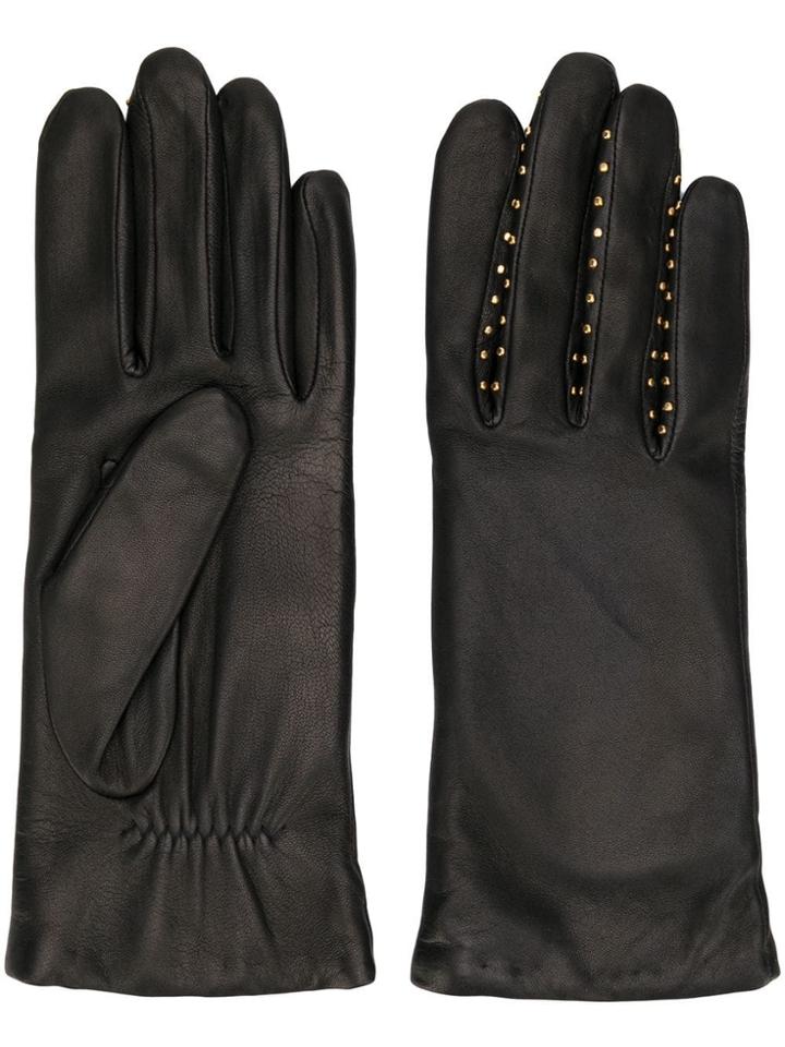 Agnelle Studded Leather Gloves - Black