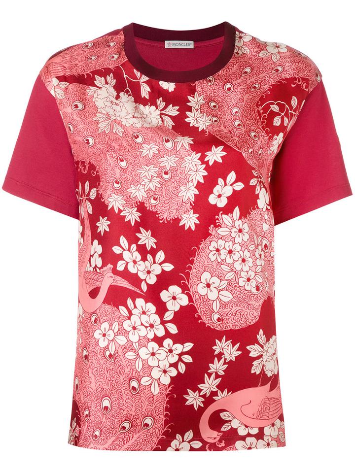 Moncler - Floral Embroidered T-shirt - Women - Silk/cotton - S, Red, Silk/cotton