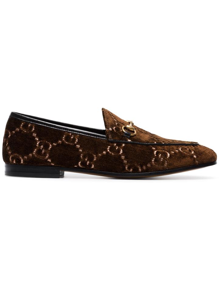 Gucci Brown Jordaan Gg Velvet Loafer