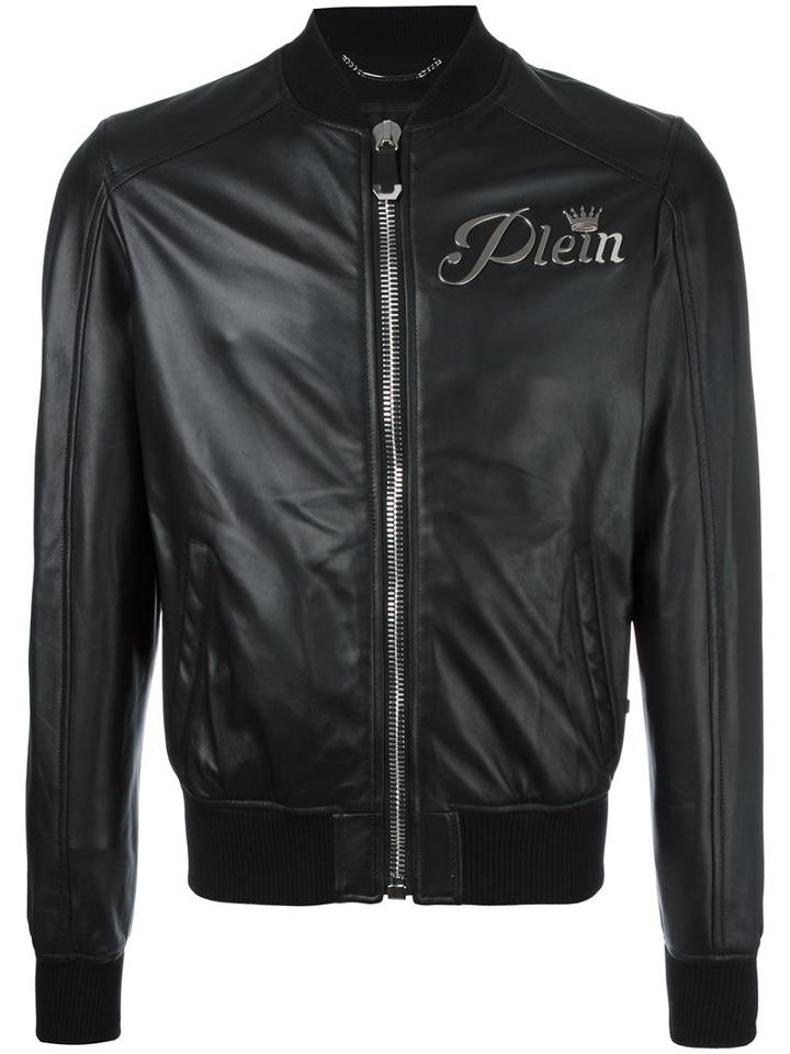 Philipp Plein Wild Tiger Bomber Jacket, Men's, Size: Large, Black, Sheep Skin/shearling/viscose