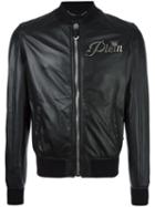 Philipp Plein Wild Tiger Bomber Jacket, Men's, Size: Large, Black, Sheep Skin/shearling/viscose
