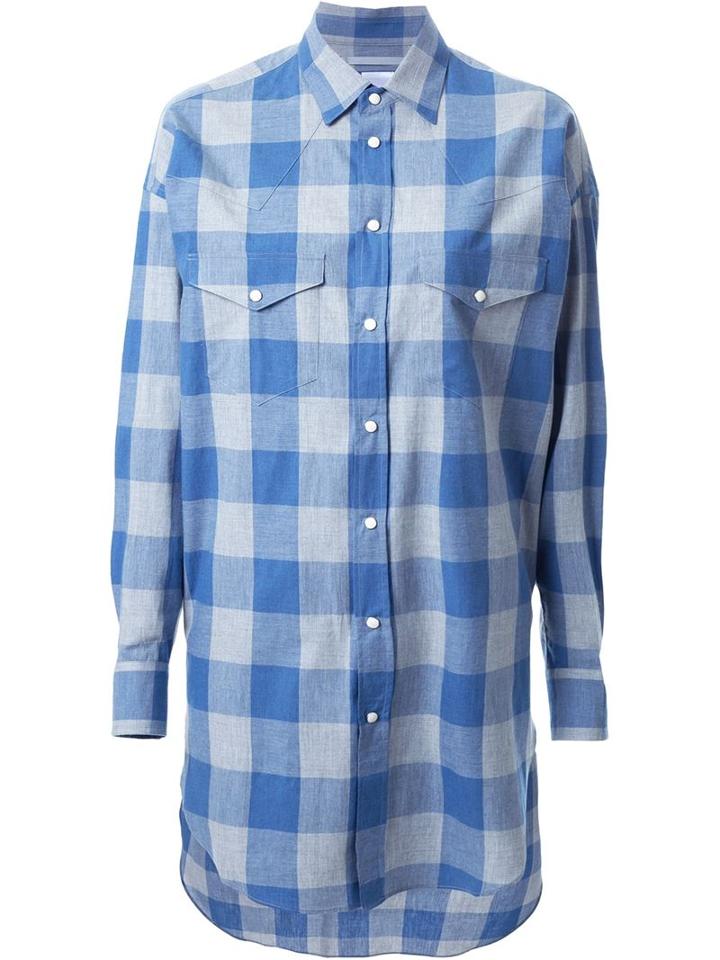 Cityshop 'long Western' Checked Shirt, Women's, Blue, Cotton