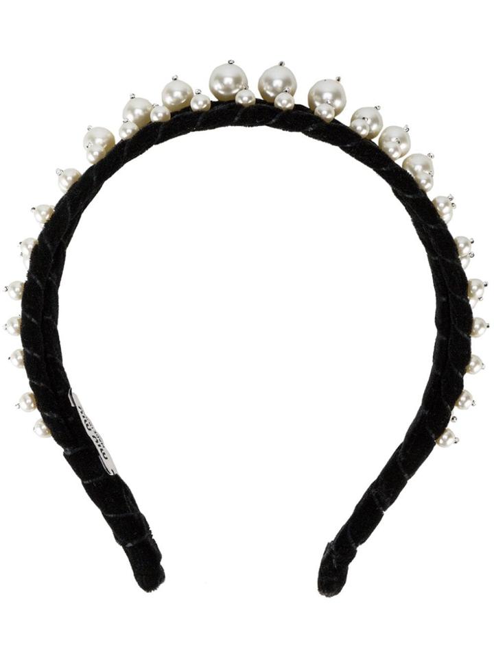 Miu Miu Pearl Embellished Double Headband - Black