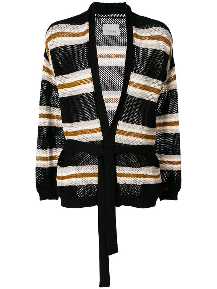 Laneus Striped Tie Waist Cardigan - Black