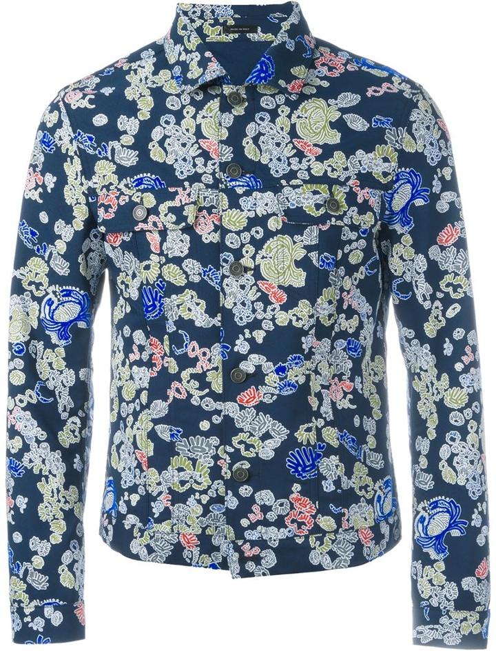 Jil Sander Printed Denim Jacket, Men's, Size: 50, Blue, Polyester