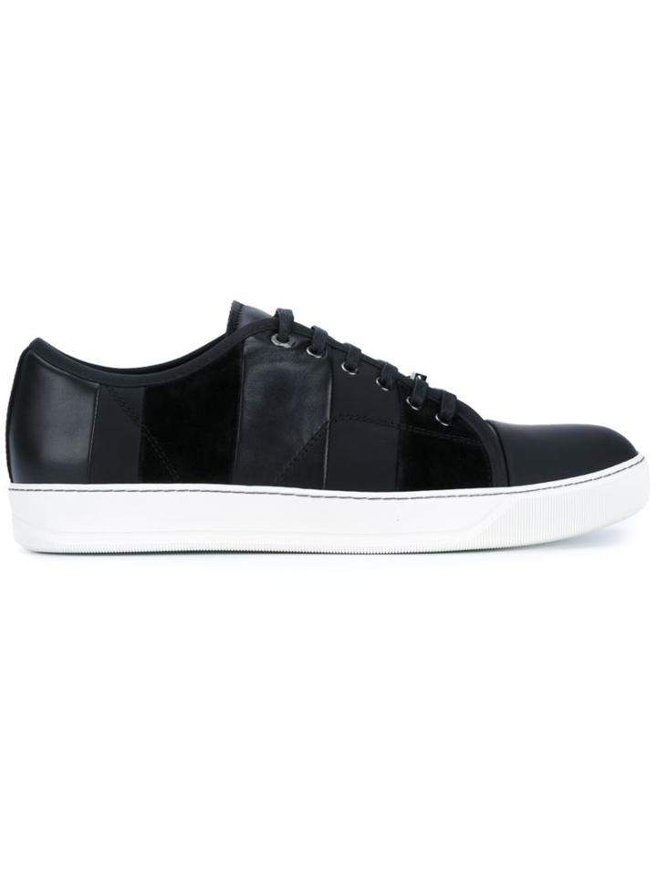 Lanvin Striped Calfskin And Suede Basket Sneakers