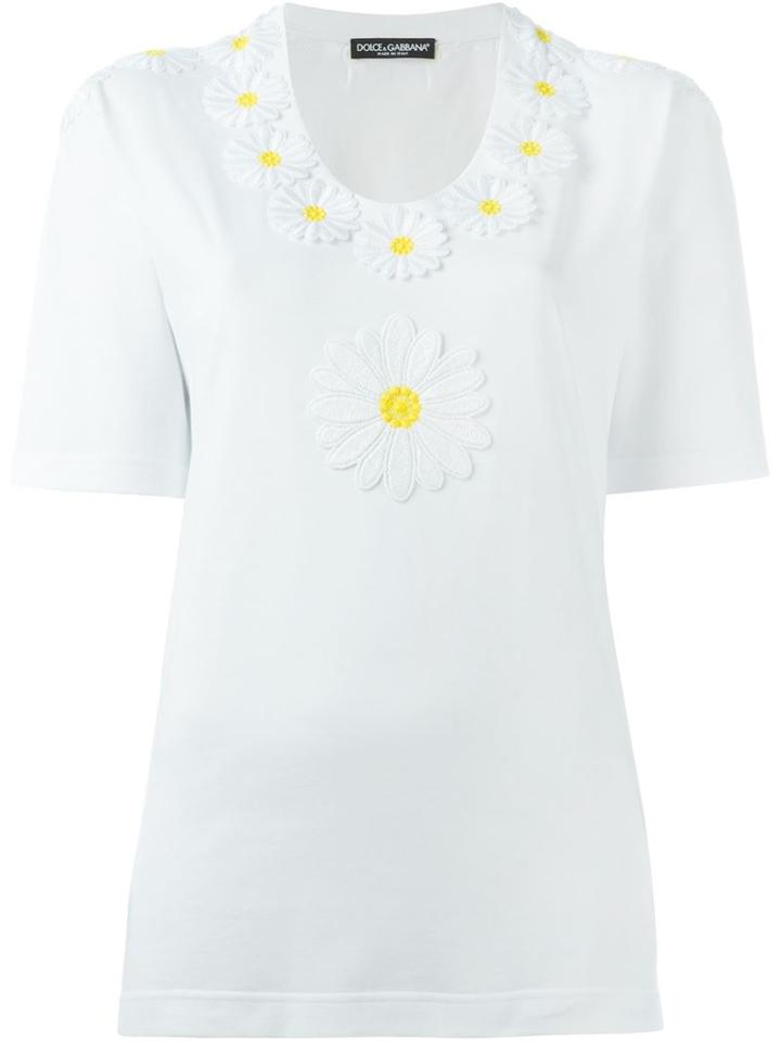 Dolce & Gabbana Daisy Appliqué T-shirt, Women's, Size: 42, White, Cotton