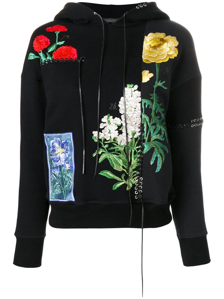 Alexander Mcqueen Floral Embroidered Hoodie - Black