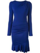 Roberto Cavalli Drop Waist Ruched Shoulder Dress, Women's, Size: 44, Blue, Viscose/silk