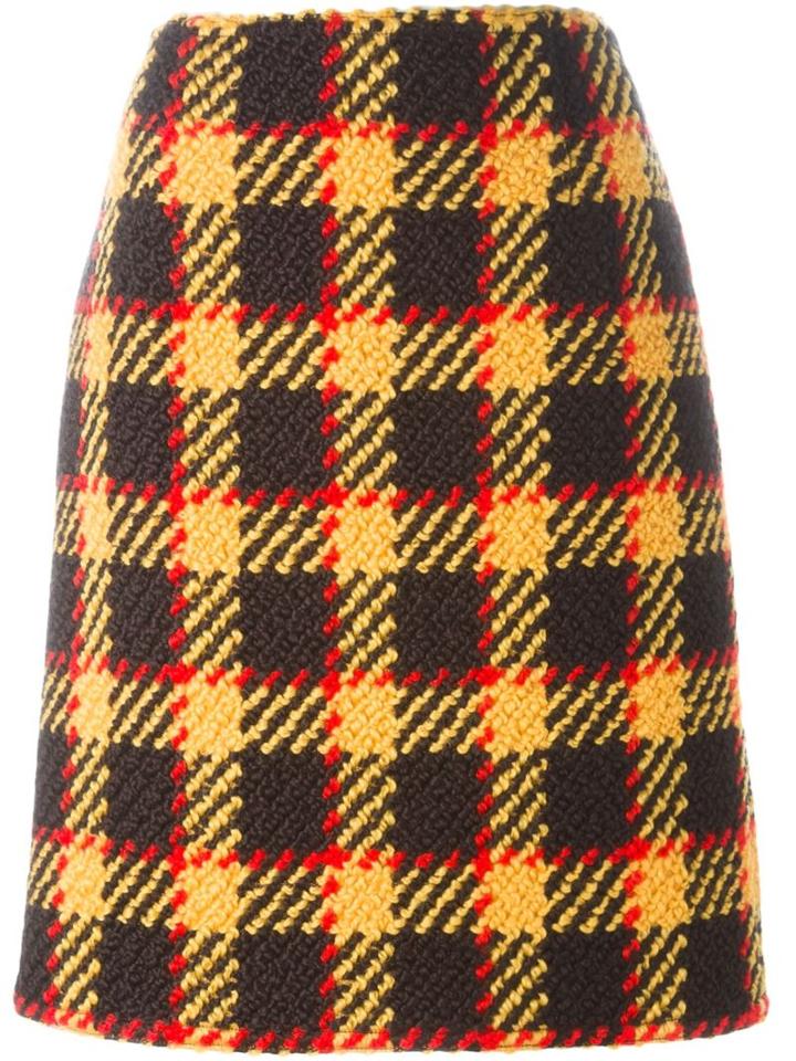 Marni Plaid A-line Skirt, Women's, Size: 42, Yellow/orange, Cotton/wool
