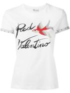 Red Valentino Bird Print T-shirt, Women's, Size: S, White, Cotton/polyamide