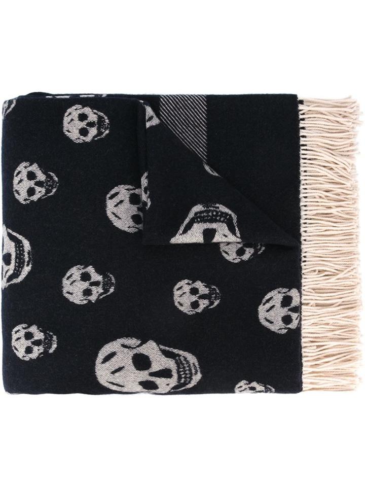 Alexander Mcqueen Skull Intarsia Scarf, Men's, Blue, Cashmere/wool