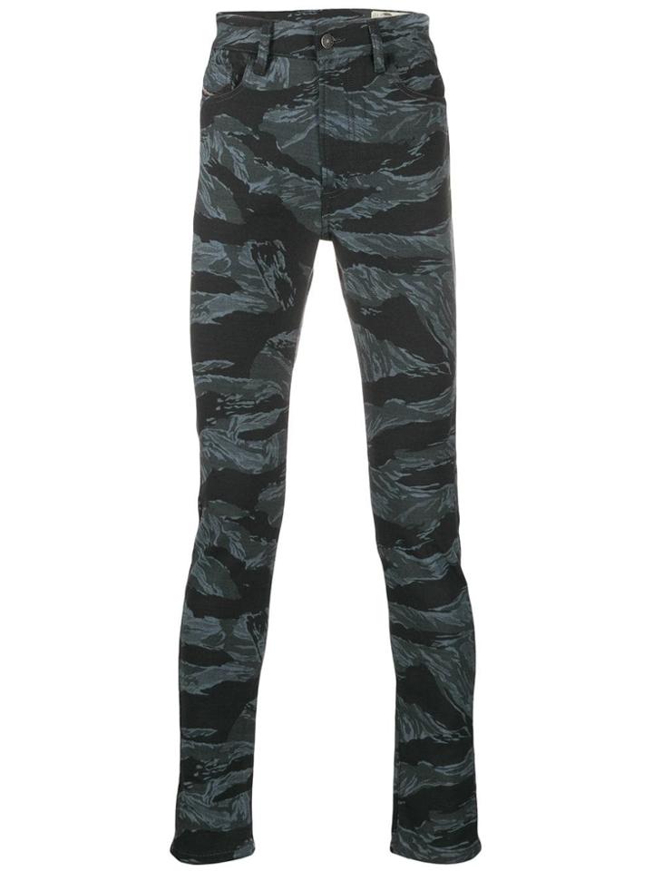 Diesel Contrast Print Slim-fit Jeans - Black