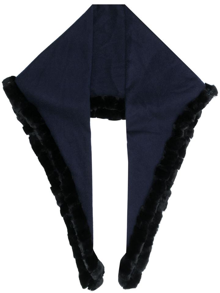 N.peal Fur Edge Triangular Scarf - Blue