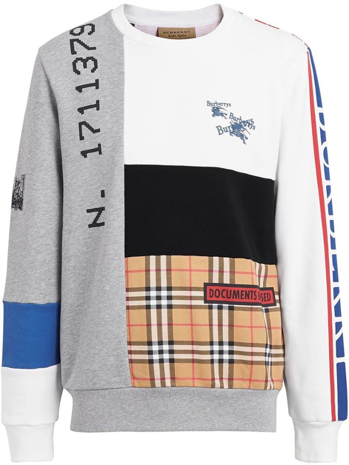 Burberry Archive Logo Panelled Cotton Sweatshirt - Grey