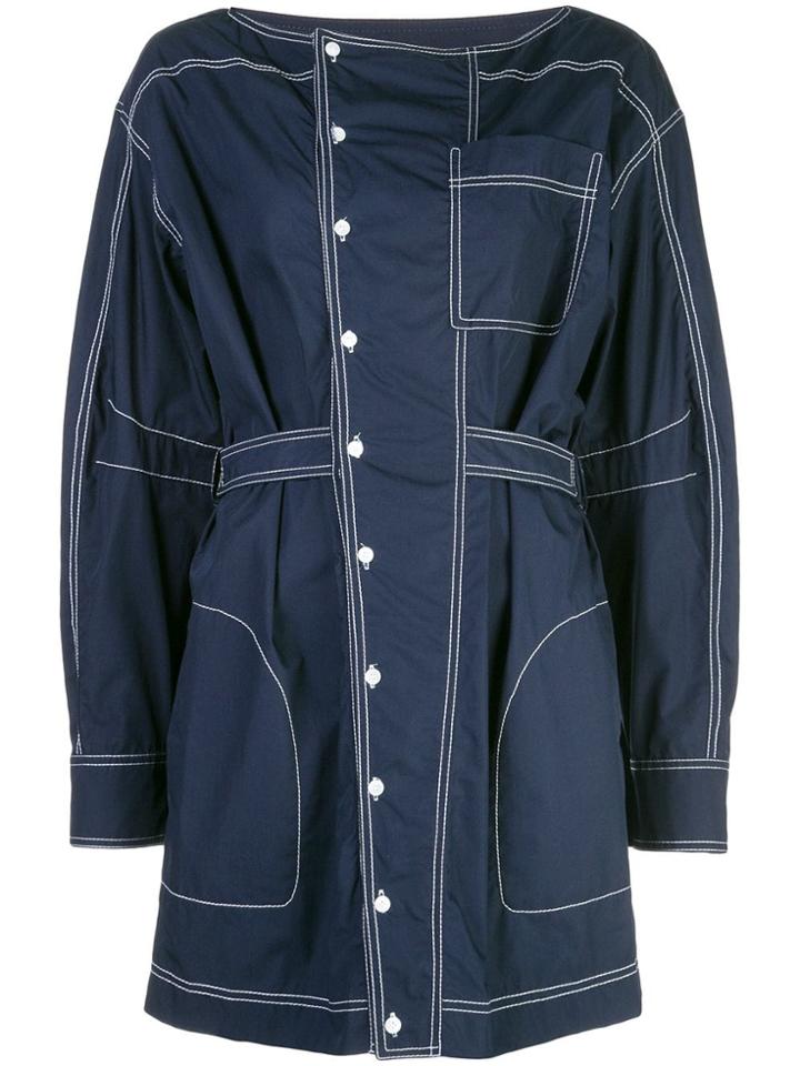 Derek Lam 10 Crosby Long Sleeve Shirtdress With Center Placket - Blue