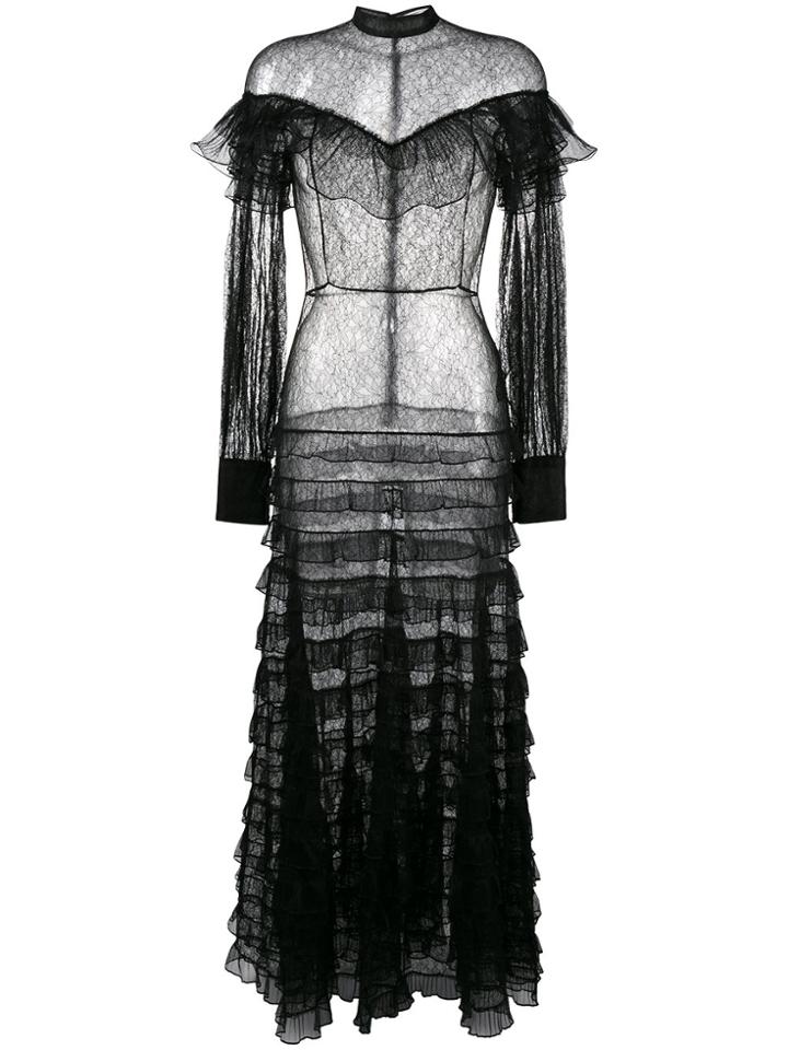 Alessandra Rich Sheer Lace Ruffled Dress - Black