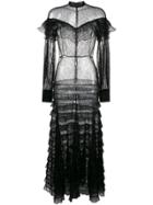Alessandra Rich Sheer Lace Ruffled Dress - Black