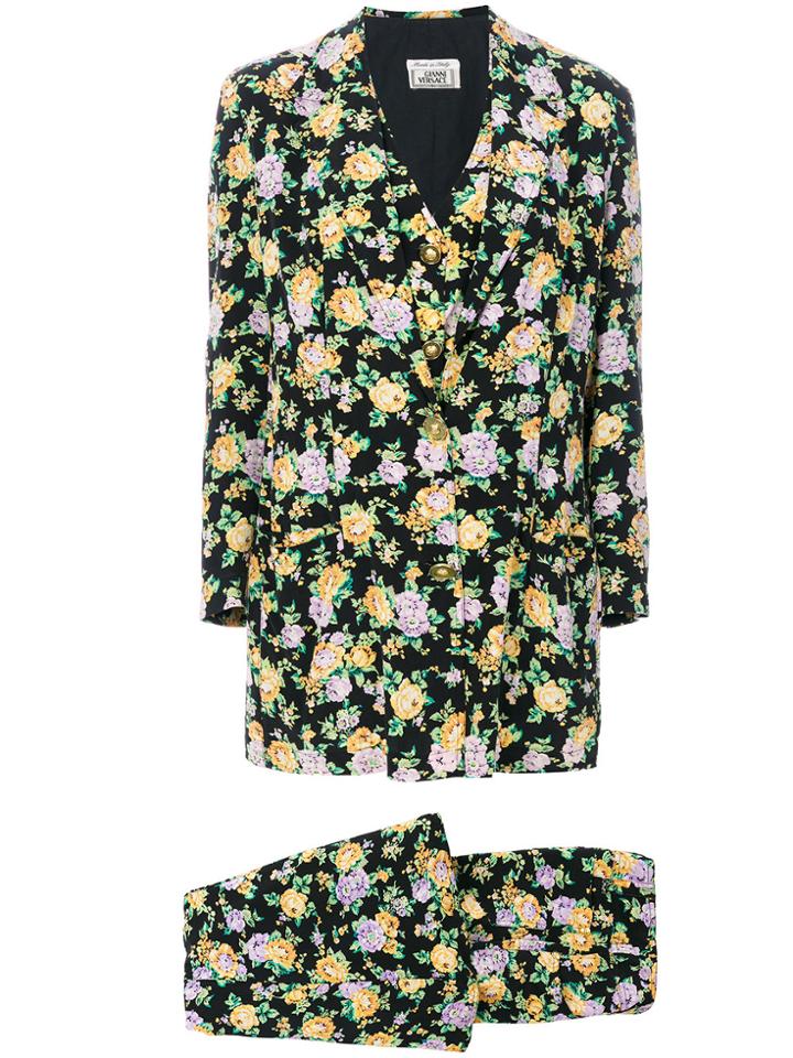 Versace Vintage Floral Waistcoat Suit - Black