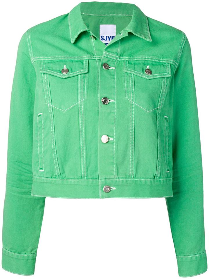 Sjyp Cropped Denim Jacket - Green