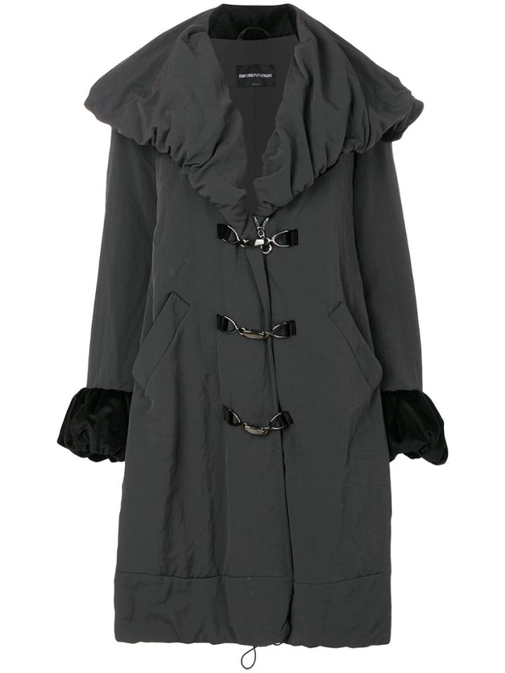 Giorgio Armani Vintage Ruched Collar Coat - Black