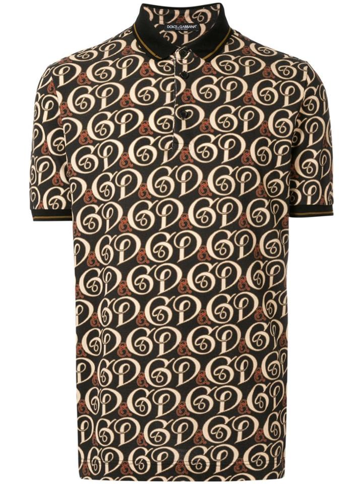 Dolce & Gabbana Logo Print Polo Shirt - Black