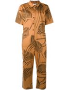Closed Palm Leaves Jumpsuit - Brown