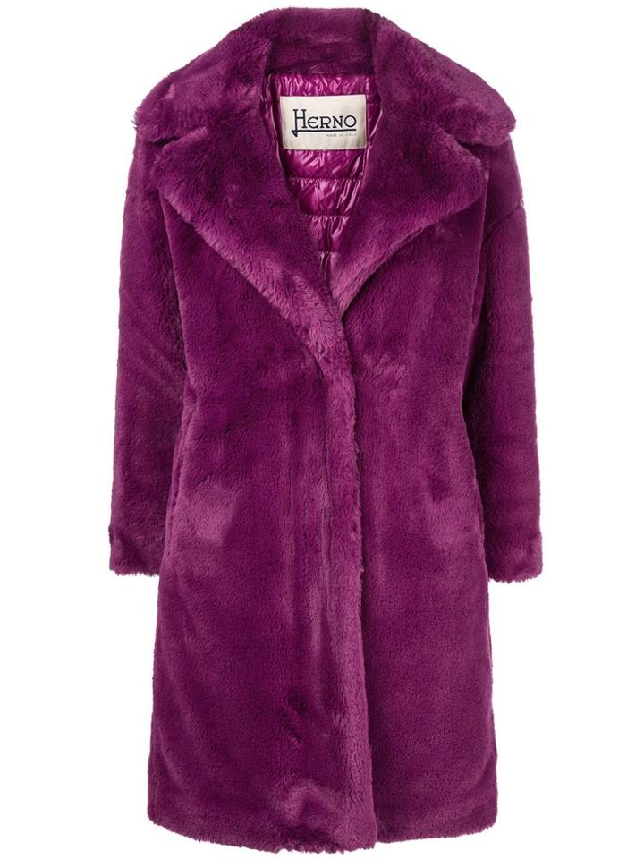 Herno Faux Fur Midi Coat - Pink & Purple