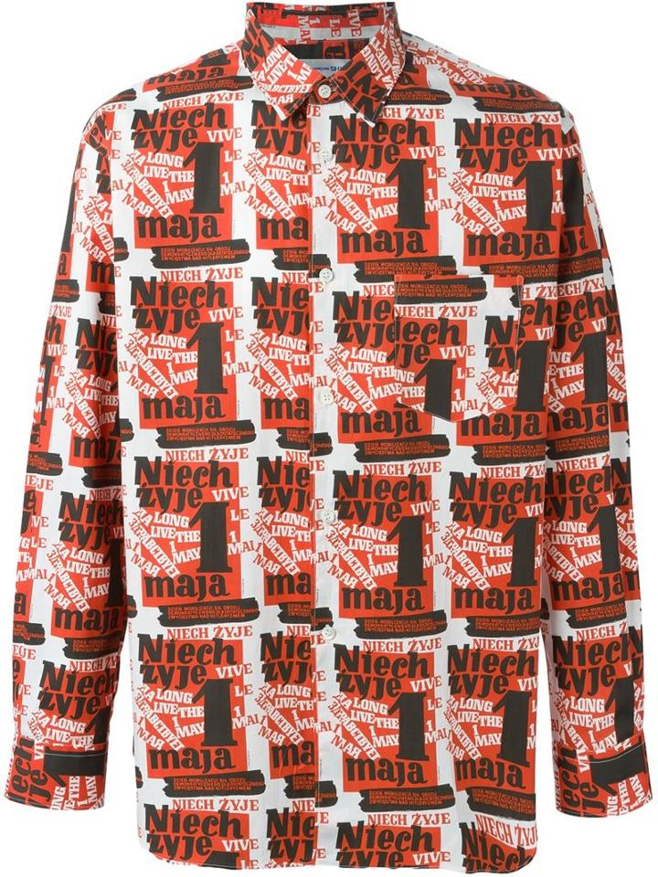 Comme Des Garçons Shirt Poster Print Shirt, Men's, Size: Medium, Red, Cotton