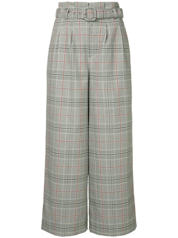 Loveless Checked Wide Leg Trousers - Grey